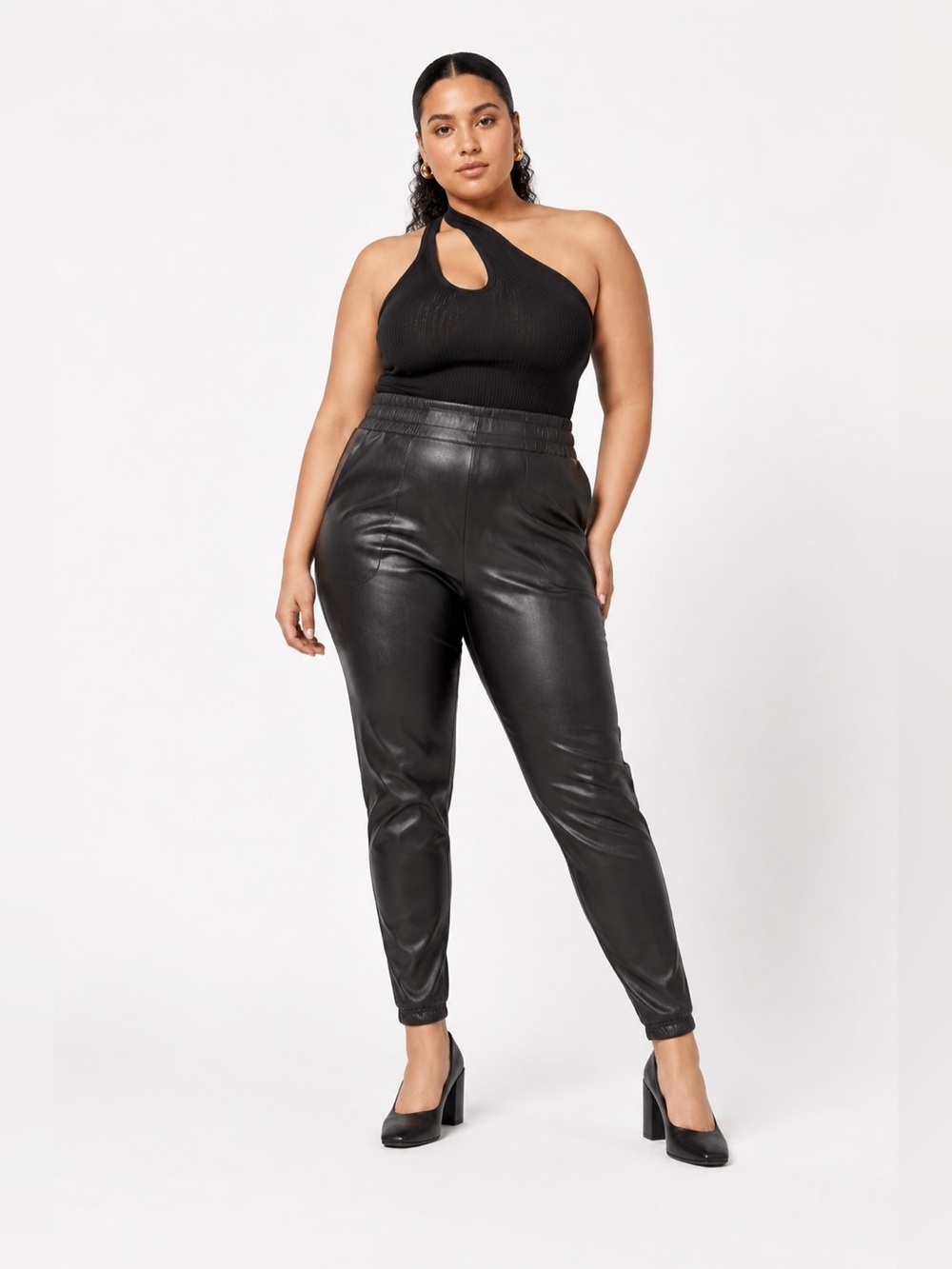 SPANX Faux Leather Joggers Black Pull On High Rise NWT